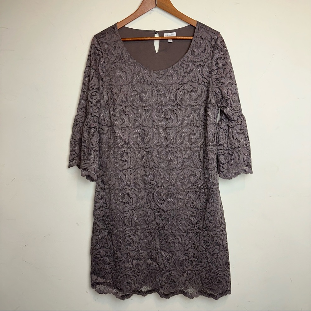 Garnet Hill Womens Size 10 Mauve Lined Lace Shift Dress 3/4 Sheer Sleeves Mature